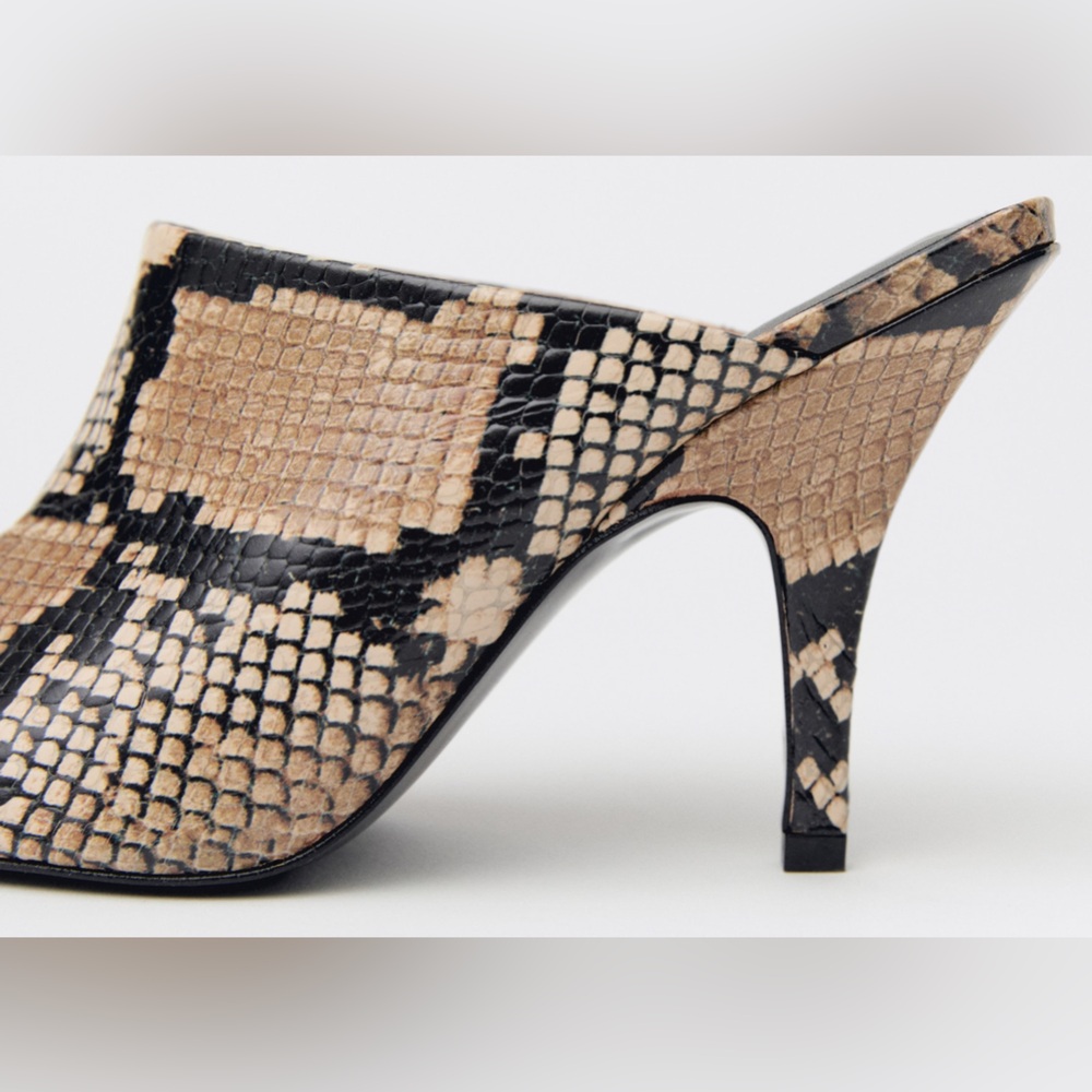 Mango Snake-Print Mule Heels in Beige and Black - Picture 5 of 11